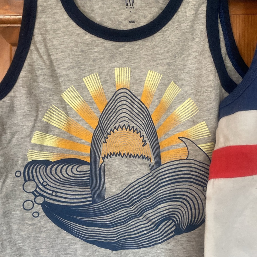 Gap small tank tops. Gray with navy trim, shark. Red, white, blue - Picture 2 of 5